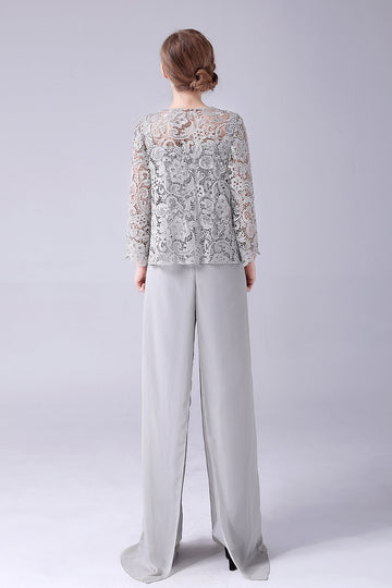 Srebrny Sukienki Dla Mamy Pana Młodego z Koronki